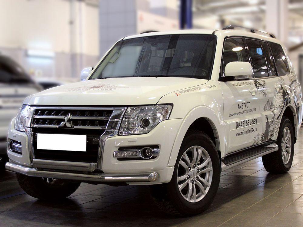 Дуга передняя по низу бампера с загибами d-76+76х40 (верхняя овал) для Mitsubishi Pajero 4 2014, Технотек MP2015_1