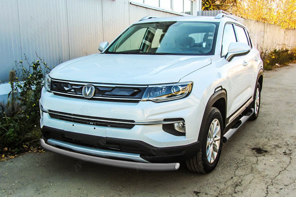 Защита переднего бампера d57 серебристая Changan CS35Plus (2018-2023) , Slitkoff, арт. CHANCS35P-001S