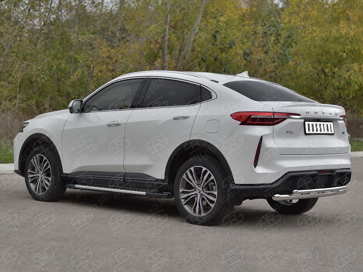 HAVAL F7X 4WD 2022- Защита заднего бампера d57 дуга-d42 дуга HF7XZ-004008