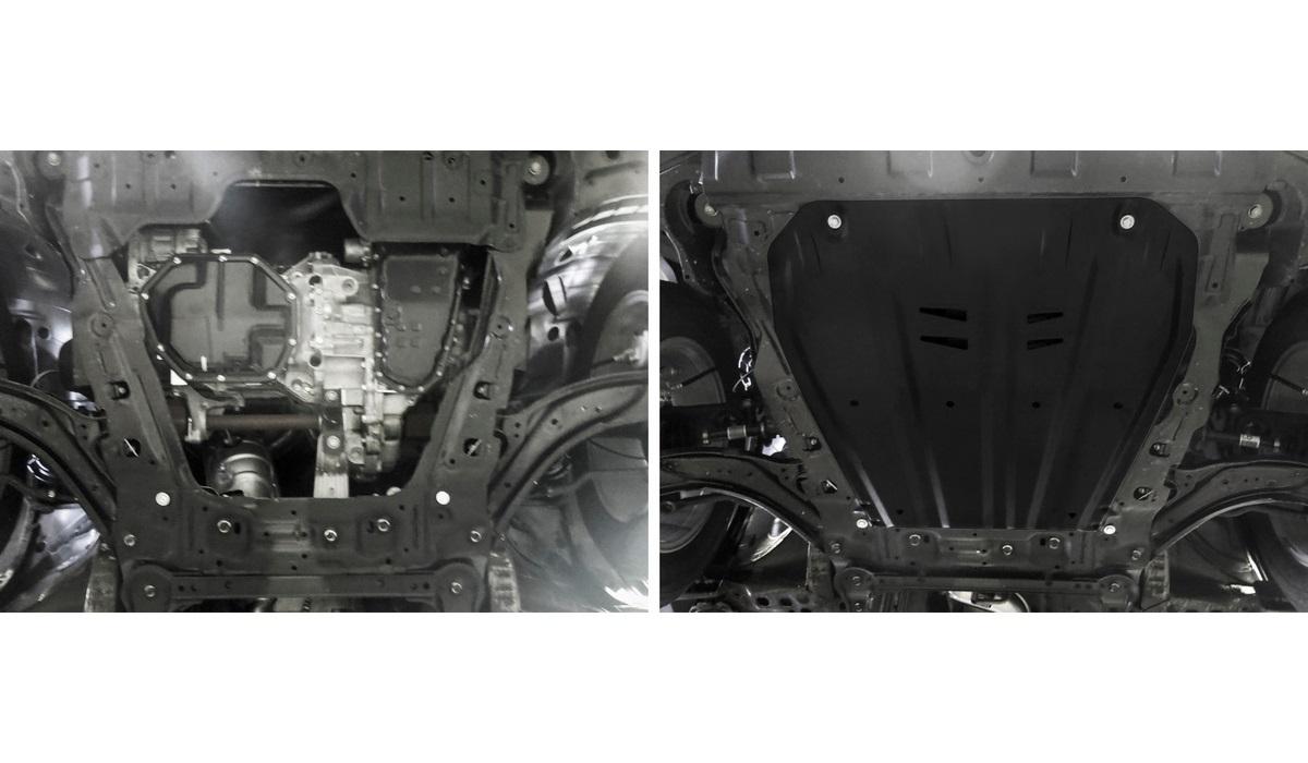 Защита картера и КПП АвтоБроня для Renault Koleos I, II (V - 2.0; 2.0D; 2.5) 2008-2020, штампованная, сталь 1.5 мм, с крепежом, 111.04158.1
