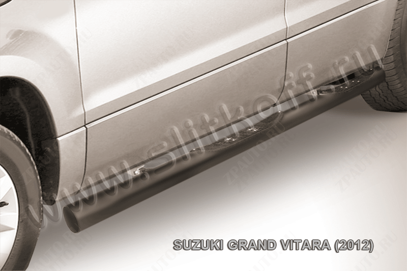 Защита порогов d76 с проступями черная Suzuki Grand Vitara (2012-2015) , Slitkoff, арт. SGV12004B