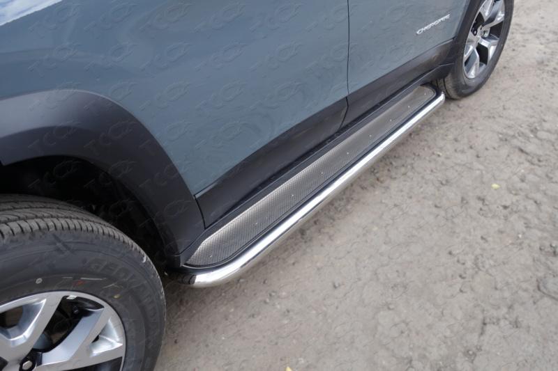 Пороги с площадкой (нерж. лист) 60,3 мм для автомобиля Jeep Cherokee (Traihawk) 2014-, TCC Тюнинг JEEPCHERTRAIL14-07