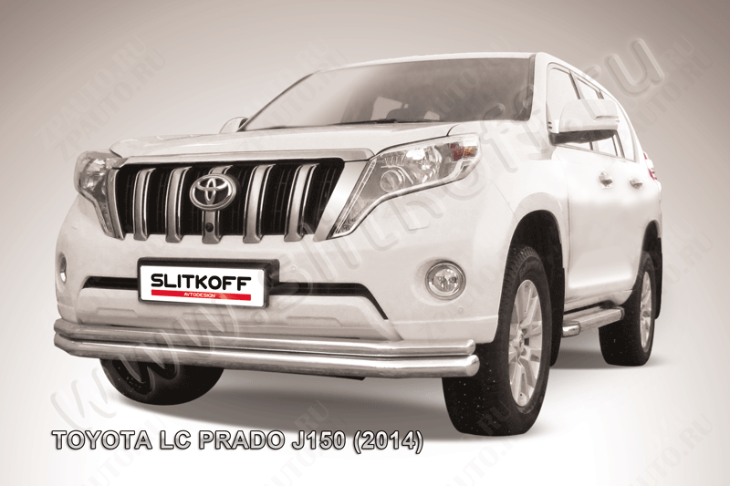 Защита переднего бампера d76+d57 двойная длинная Toyota Land Cruiser Prado J150 (2013-2017) , Slitkoff, арт. TOP14-006