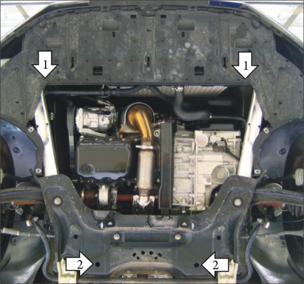 Защита стальная Мотодор (Двигатель, Коробка переключения передач), 2 мм, Сталь для Citroen C4 Grand Picasso 2006-2010 арт. 00413
