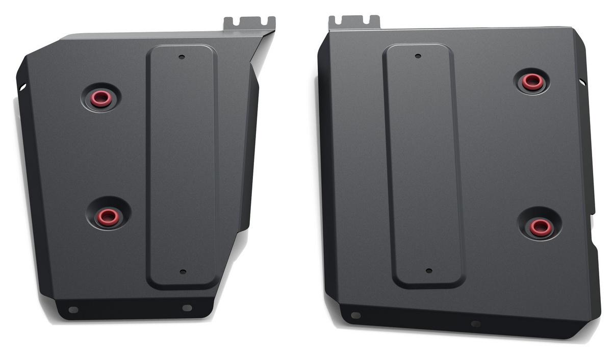 Защита топливного бака АвтоБроня для Volkswagen Taos (V - 1.4 (150 л.с.)) 4WD 2021-н.в., штампованная, сталь 1.8 мм, 2 части, с крепежом, 111.05123.1