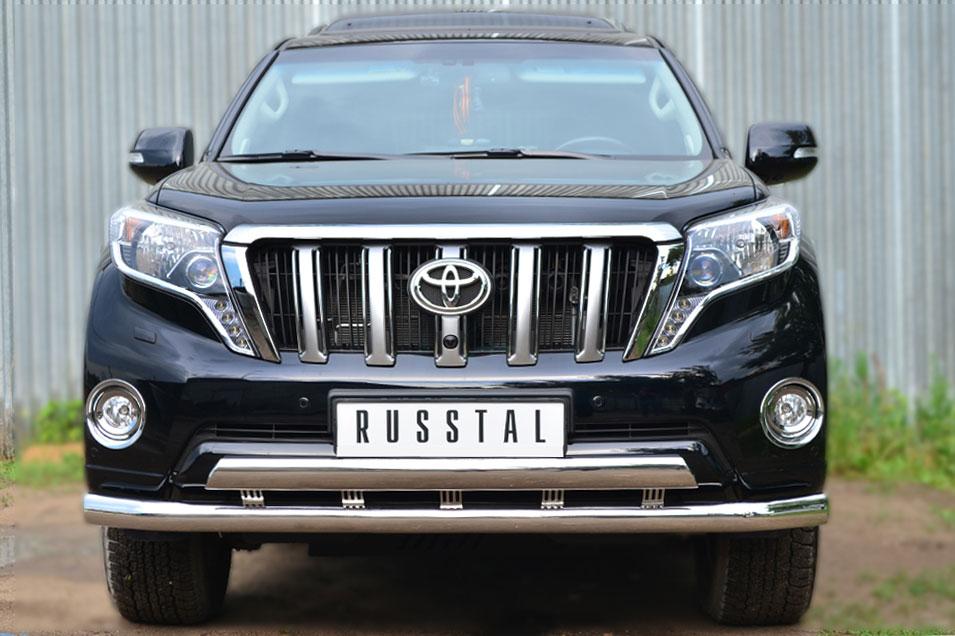 Защита переднего бампера d76/75х42 с декоративным пазом для Toyota LC Prado 150 2014, Slitkoff LCPZ-001715