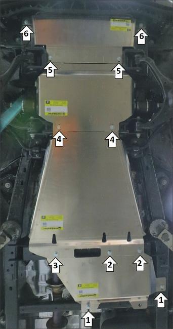 Защита алюминиевая Мотодор (Передний дифференциал, Раздаточная коробка, Коробка переключения передач, Двигатель, Радиатор), 5 мм, алюминий для Ford F-150 2021- арт. 30713