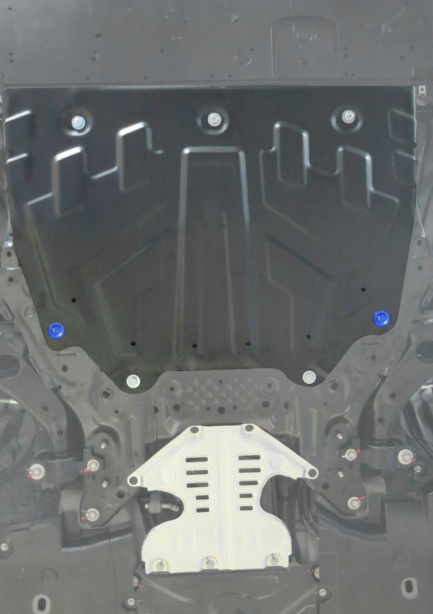 Защита картера и КПП Rival (увеличенная) для Mazda 3 BM 2013-2018, сталь 1.8 мм, с крепежом, штампованная, 111.3817.1