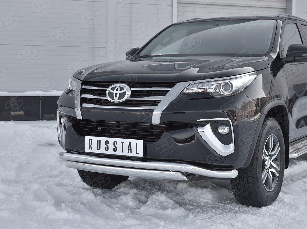 Защита переднего бампера d57 волна d75х42 на Toyota Fortuner 2017, Slitkoff TFZ-002877