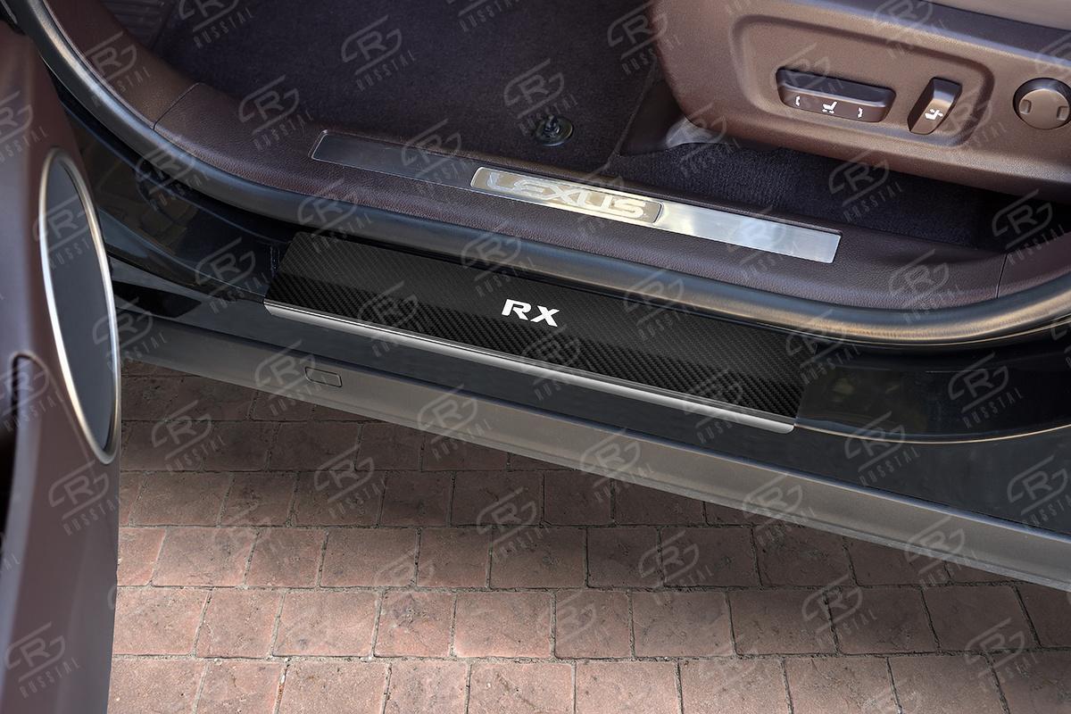 Накладки на пороги RUSSTAL (нерж., карбон, надпись) LEXRX15-06 для LEXUS RX 200t 2015-2019