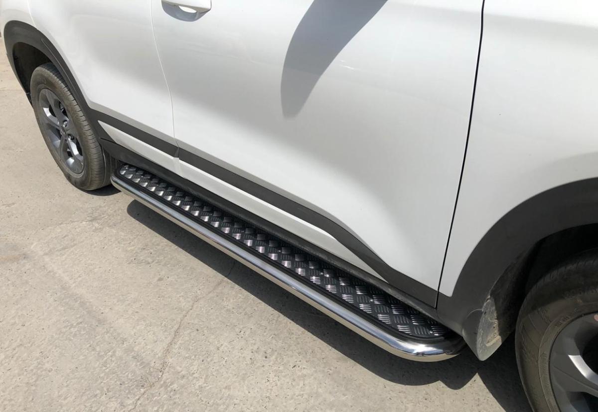 KSL.20.41  Пороги с накладным листом для автомобиля Kia Seltos 2019-, Россия