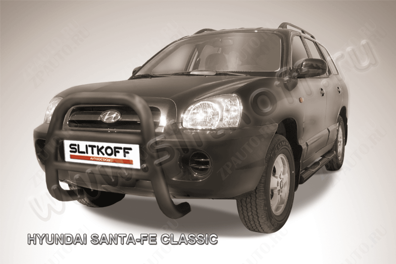 Кенгурятник d76 высокий черный Hyundai Santa-Fe Classic Таганрог (2000-2012) , Slitkoff, арт. HSFT002B