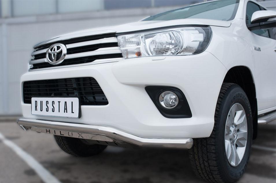 Защита переднего бампера d57 волна с декор надписью для Toyota Hilux 2015, Slitkoff THZ-002145