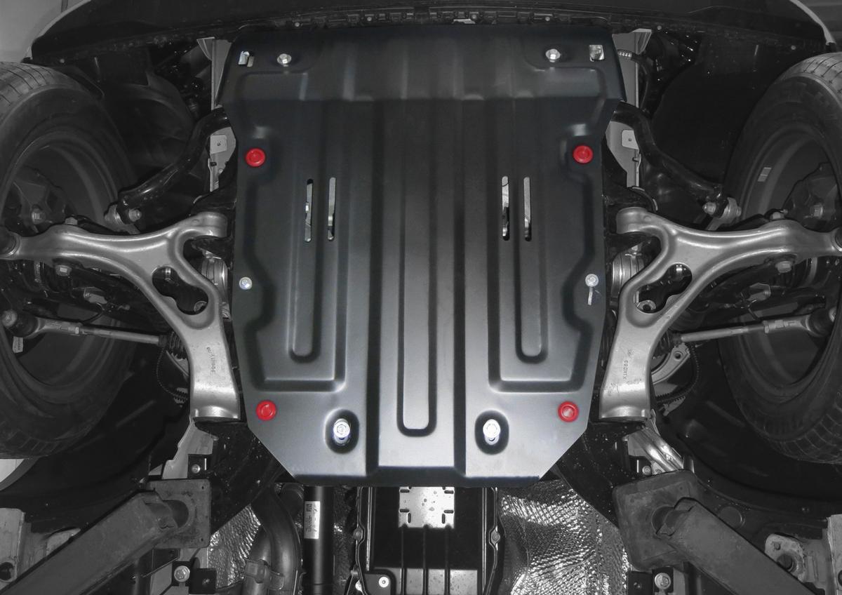 Защита картера АвтоБроня для Volkswagen Touareg II рестайлинг (V - 3.0D (204 л.с.); 3.6) 2014-2018, штампованная, сталь 1.8 мм, с крепежом, 111.05824.2