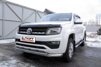 Защита переднего бампера d76+d57 двойная Volkswagen Amarok (2016-2023) Black Edition, Slitkoff, арт. VWAM16-002BE