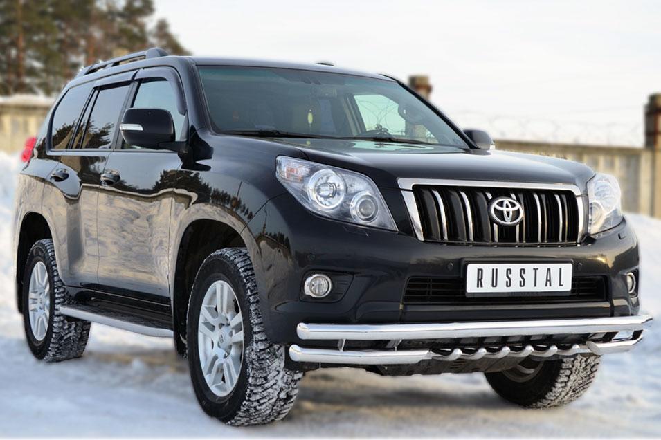 Защита переднего бампера двойная d57/57 уголки с зубами для Toyota Land Cruiser Prado 150, Slitkoff PNZ-001615