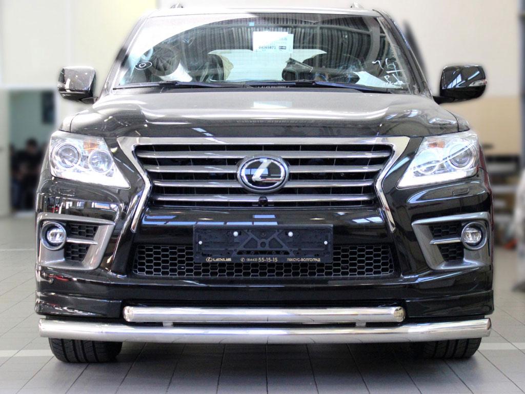 Дуга передняя по низу бампера d76+60 радиусная двойная на Lexus LX 570 Sport 2013, Технотек LX12S_1