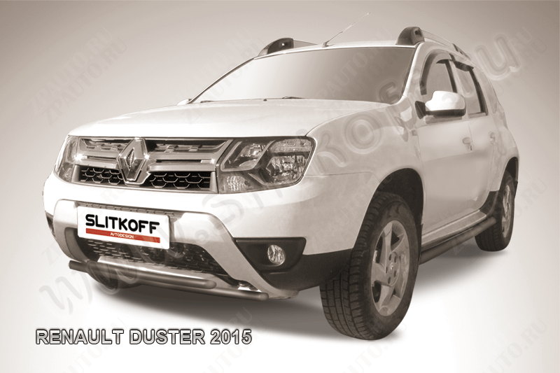 Защита переднего бампера d42+d42 двойная черная Renault Duster (2015-2021) , Slitkoff, арт. RD15004B