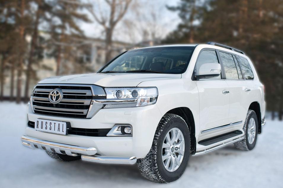 Защита переднего бампера d76/76 с клыками для Toyota Land Cruiser 200 2015, Руссталь TLCZ-002164