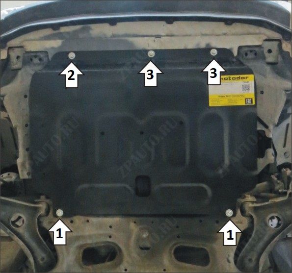 Защита стальная Мотодор (Двигатель, Коробка переключения передач), 2 мм, сталь для Honda Fit  2014-2020 арт. 70801