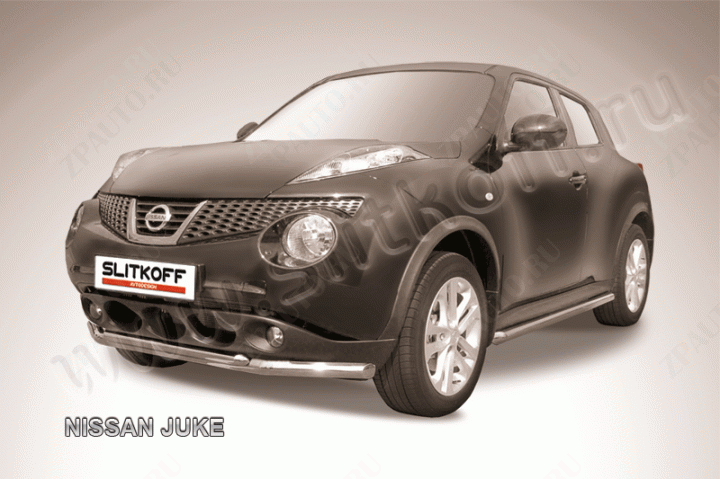 Защита переднего бампера d57+d42 двойная Nissan Juke (2010-2014) , Slitkoff, арт. NJ2WD-003