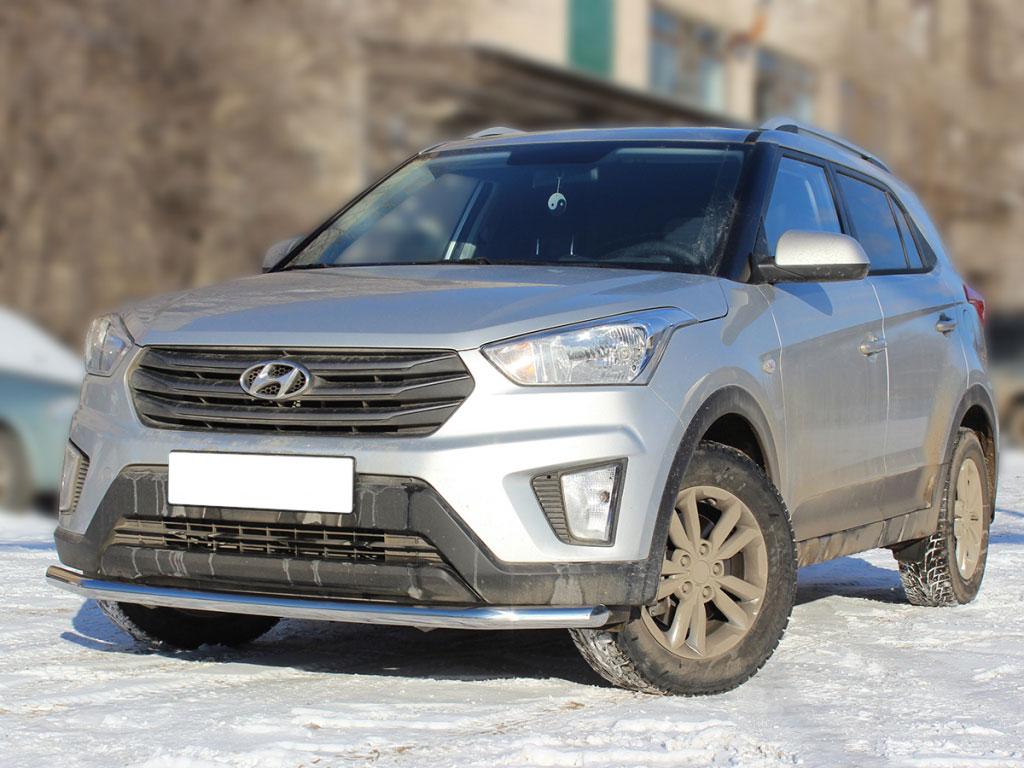 Защита переднего бампера одинарная с подгибами d53 на Hyundai Creta (Хенде Крета), Технотек HCR16_1