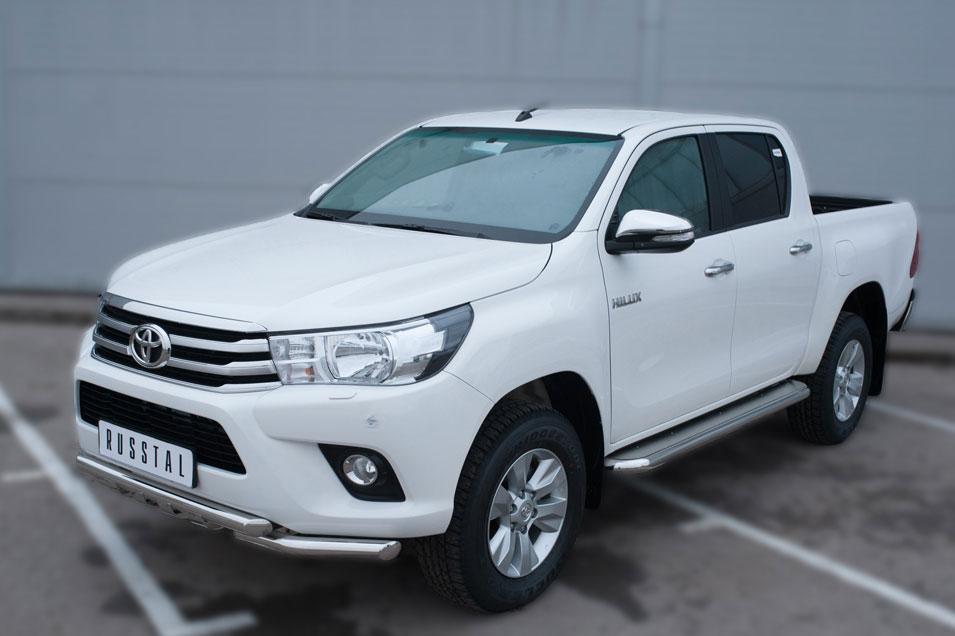 Защита переднего бампера d57/57 уголки с клыками для Toyota Hilux 2015, Slitkoff THZ-002148