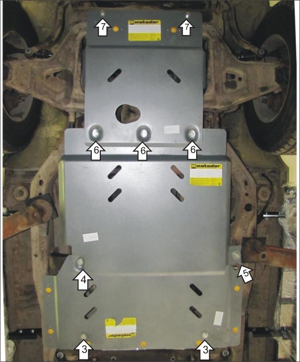 Защита алюминиевая Мотодор (Двигатель, Передний дифференциал, Коробка переключения передач, Раздаточная коробка), 5 мм, Алюминий для Chevrolet Blazer 1993-2005 арт. 33005