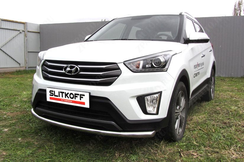 Защита переднего бампера d57 радиусная Hyundai Creta 4WD (2016-2021) Black Edition, Slitkoff, арт. HCRET4WD005BE