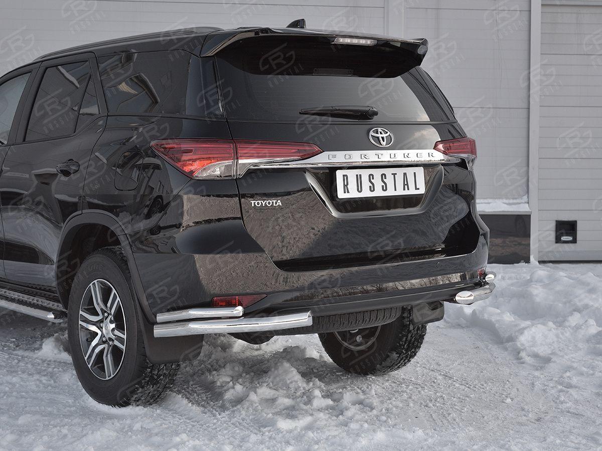 Защита заднего бампера уголки d57/42 на Toyota Fortuner 2017, Slitkoff TFZ-002893