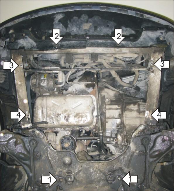 Защита стальная Мотодор (Двигатель, Коробка переключения передач), 2 мм, Сталь для Renault Espace 2002-2006 арт. 01718