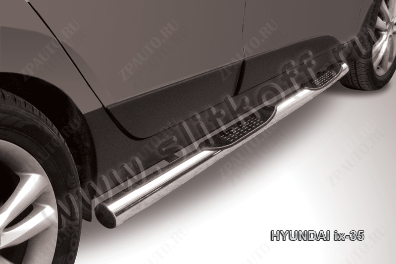 Защита порогов d76 с проступями Hyundai ix-35 (2010-2015) Black Edition, Slitkoff, арт. Hix35-004BE