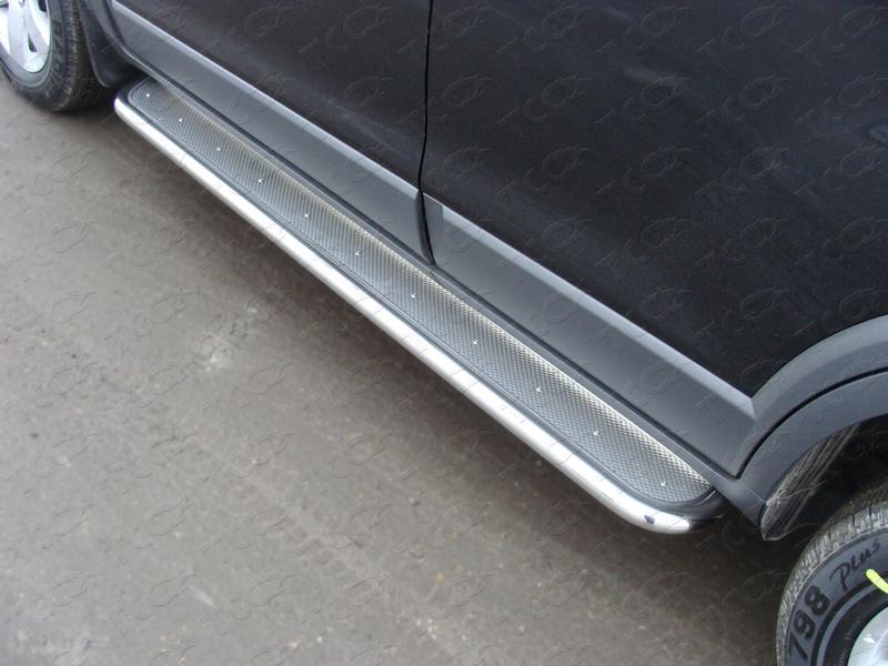 Пороги с площадкой (нерж. лист) 42,4 мм для автомобиля Nissan X-Trail (T31) 2011-2015, TCC Тюнинг NISXTR11-11