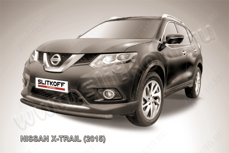 Защита переднего бампера d57 короткая черная Nissan X-Trail (2013-2023) , Slitkoff, арт. NXT15-005B