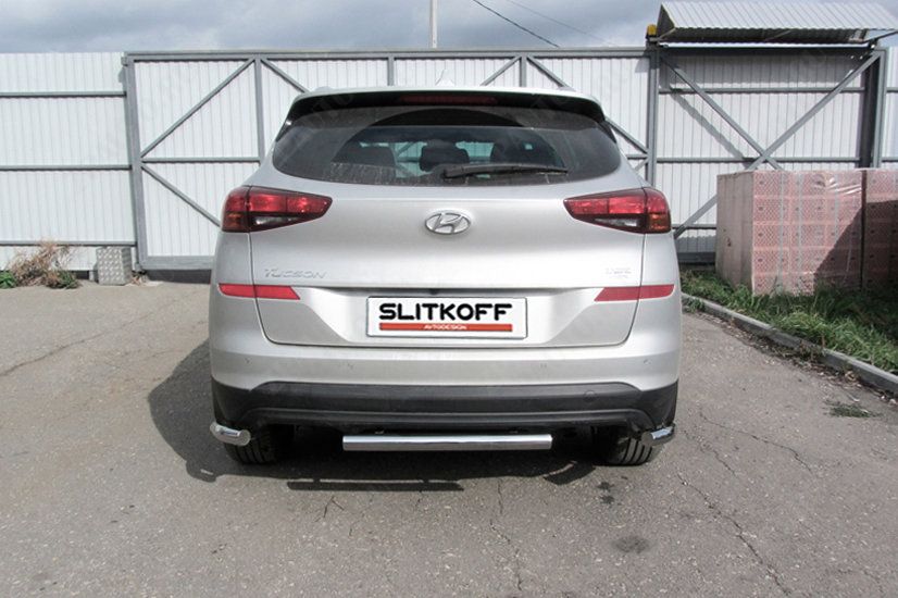 Защита заднего бампера d57 короткая Hyundai Tucson Turbo (2018-2021) , Slitkoff, арт. HT18T007