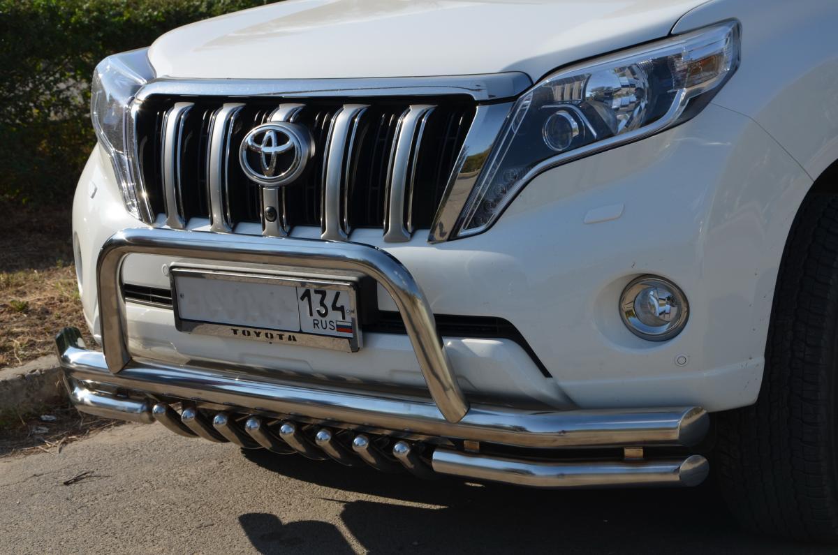 Защита переднего бампера «акула»+скоба для автомобиля TOYOTA Land Cruiser Prado 150    2014, Россия TLCP150.14.77