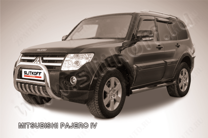 Кенгурятник d76 низкий с защитой картера Mitsubishi Pajero IV (2006-2023) , Slitkoff, арт. MPJ003
