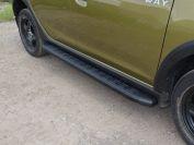 Пороги алюминиевые с пластиковой накладкой (карбон черные) 1720 мм для автомобиля Renault Sandero Stepway (5S) 2014-2018 TCC Тюнинг арт. RENSANST15-11BL