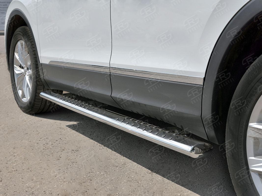 Пороги труба 120х60 овал с проступью на Volkswagen Tiguan 2 2017, Slitkoff VGO-002718