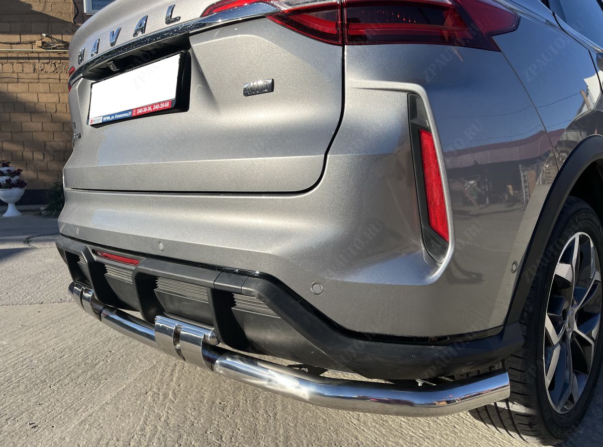 Защита заднего бампера угловая большая двойная с перемычками для автомобиля HAVAL F7 2022 Рестрайлинг арт. GWF7.22.22-25