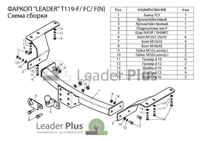 ТСУ для TOYOTA HIGHLANDER 2010-2013  тип шара F Leader T119-F