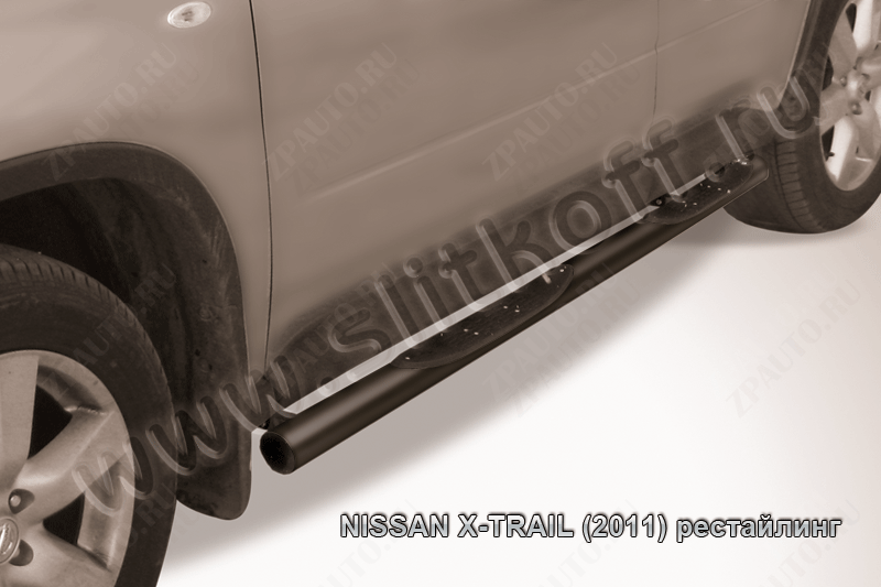 Защита порогов d76 с проступями черная Nissan X-Trail (2011-2015) , Slitkoff, арт. NXT11-005B