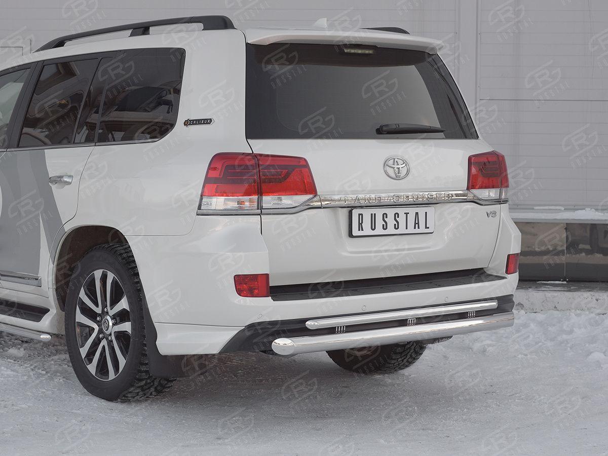 Защита заднего бампера d76/42 с декоративным пазом на Toyota Land Cruiser 200 2017 Excalibur, Slitkoff TLCZ-002908