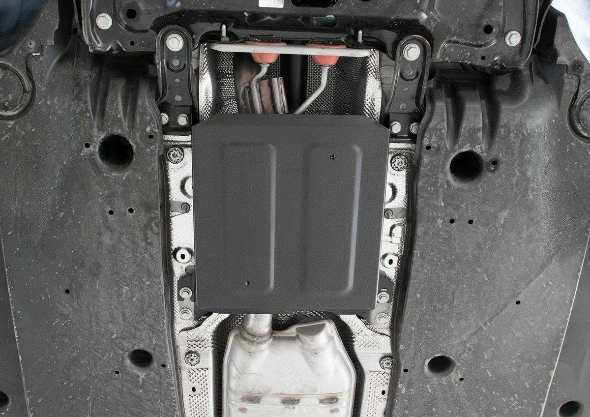 Защита заслонки системы выпуска ОГ АвтоБроня для Skoda Kodiaq (V - 2.0D (150 л.с.)) 2017-2021, штампованная, сталь 1.5 мм, без крепежа, 1.05117.1