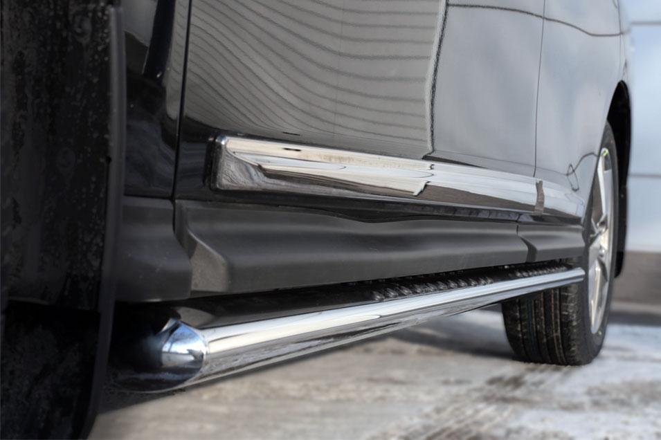 Пороги труба 120х60 овал с проступью для Nissan Pathfinder 2014, Slitkoff NPO-002024