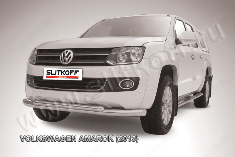 Защита переднего бампера d76+d57 двойная Volkswagen Amarok (2010-2016) , Slitkoff, арт. VWAM13-003