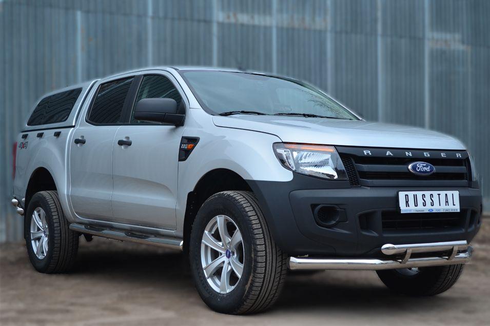 Защита переднего бампера d76/57 с декор элементами для Ford Ranger 2012, Slitkoff FRZ-001302