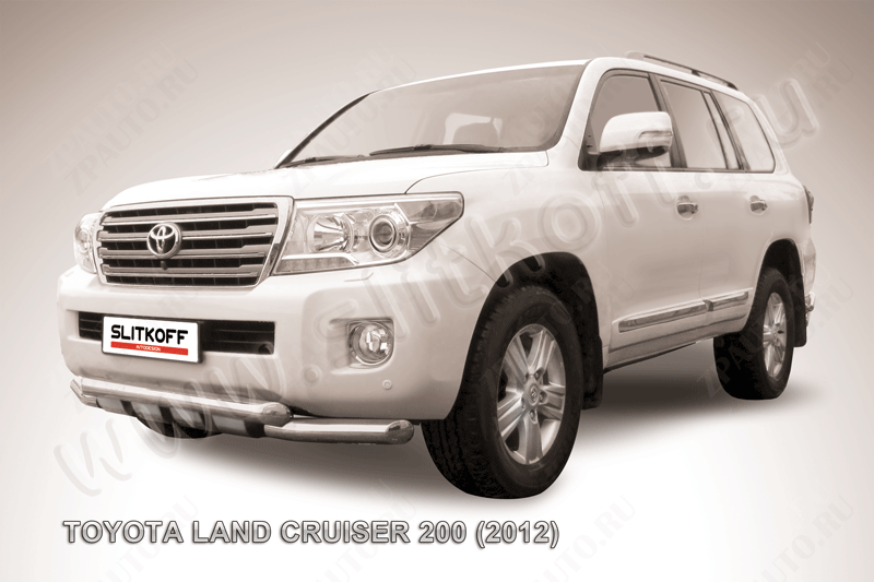 Защита переднего бампера d76+d76 двойная с профильной защитой картера Toyota Land Cruiser 200 (2012-2015) , Slitkoff, арт. TLC2-12-001