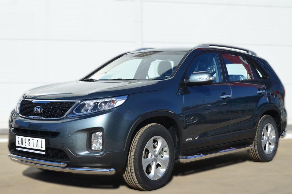 Пороги труба d76 с накладками вариант 1 для KIA Sorento 2013, Slitkoff KIT-0012691