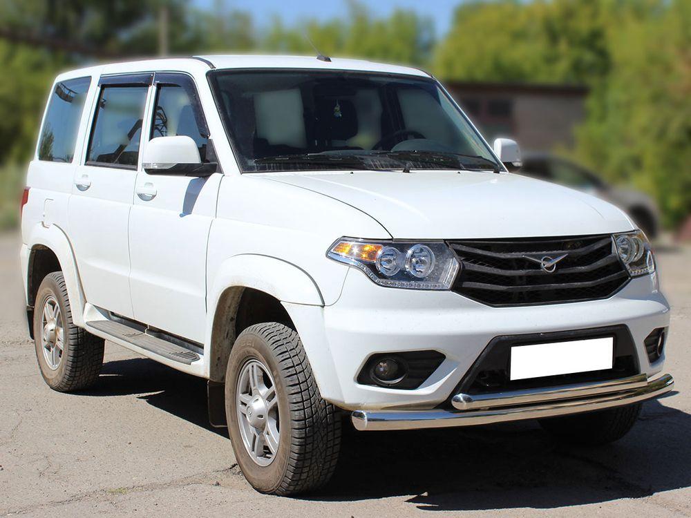 Защита переднего бампера радиусная двойная d-76+60 для UAZ Patriot 2014, Технотек UP14_1